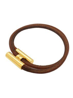Hermes Bracelet Tournis Gold Plated Leather Brown